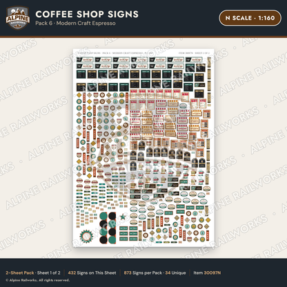 Alpine Railworks 30097N N Scale Coffee Shop Signs