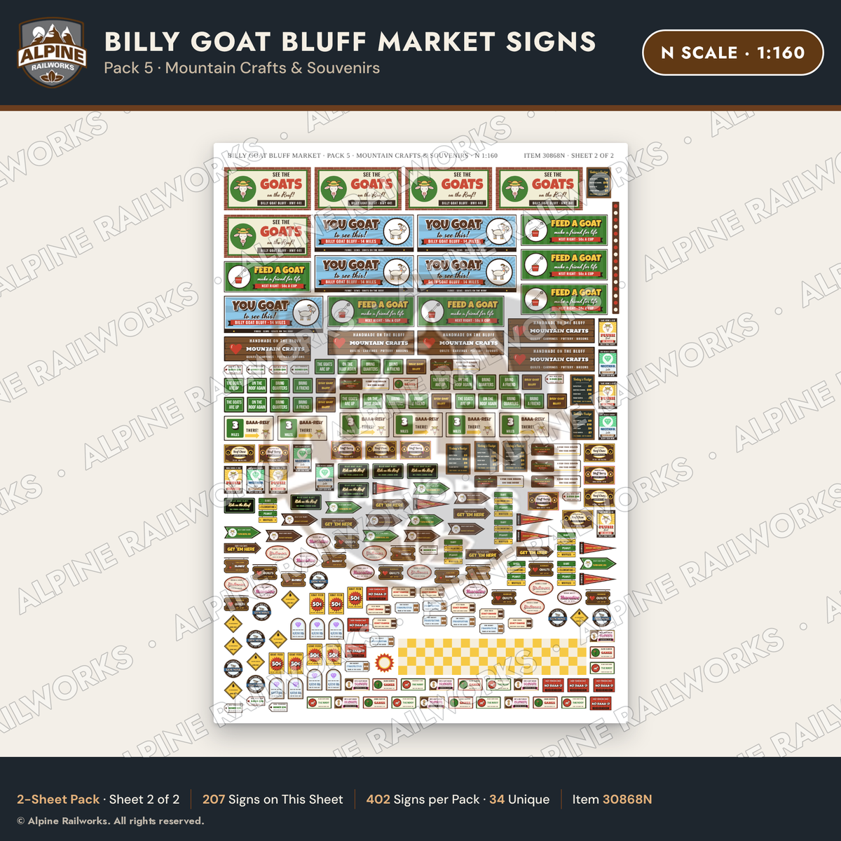 Alpine Railworks 30868N N Scale Roadside Signs - Goats on the Roof
