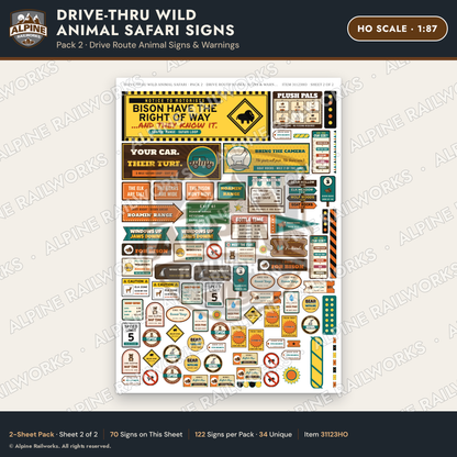Alpine Railworks 31123HO HO Scale Roadside Signs - Drive-Thru Safari