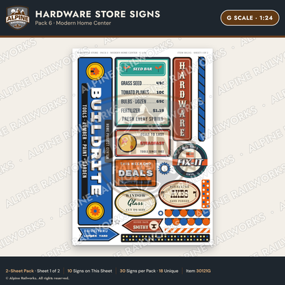 Alpine Railworks 30121G G Scale Hardware Store Signs