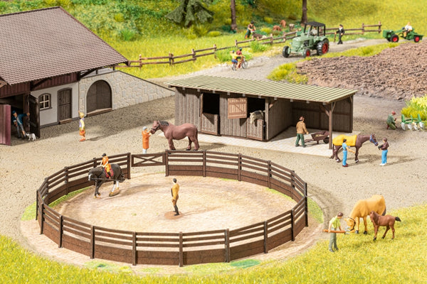 Noch 66717 HO Scale Riding Arena with Horse Stables and Sound Module - Micro-Motion -- Motorized Laser-Cut Kit - Arena and Small Stable Building