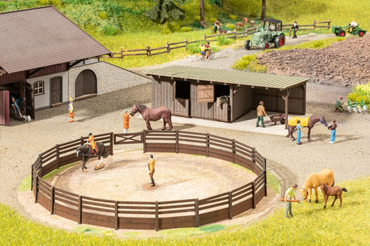 Noch 66717 HO Scale Riding Arena with Horse Stables and Sound Module - Micro-Motion -- Motorized Laser-Cut Kit - Arena and Small Stable Building