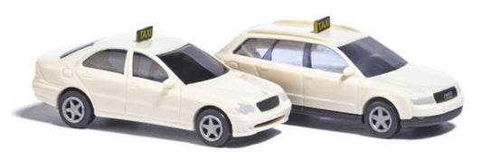 Busch 8341 N Scale Taxi Set - Assembled -- 1 Each: Audi A4 & C-Klasse (white)