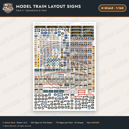 Alpine Railworks 30442N N Scale Model Train Layout Signs - Operations