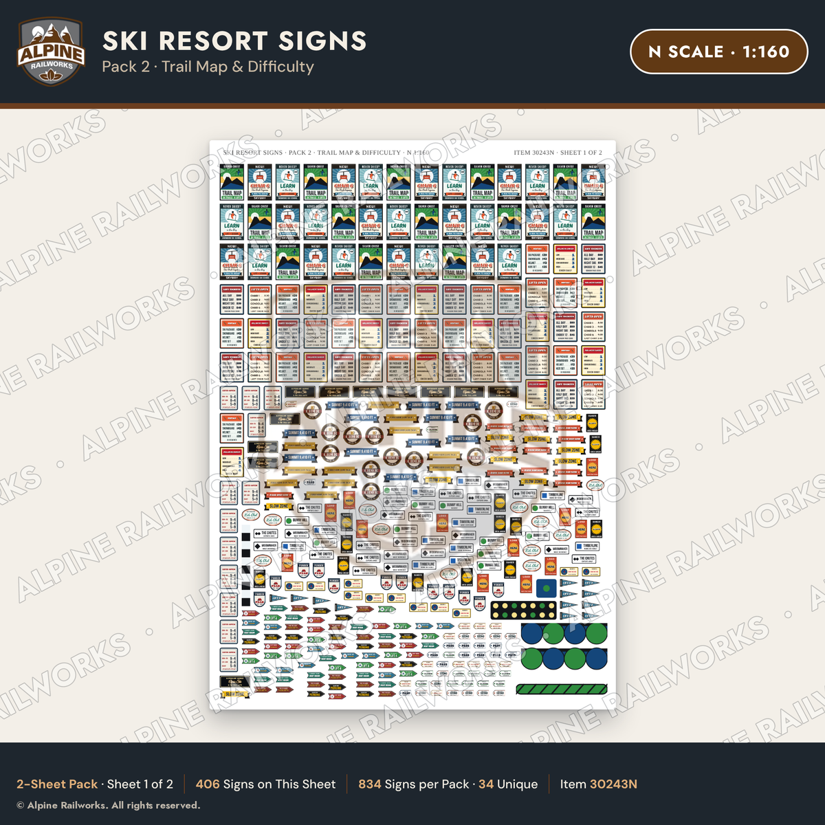 Alpine Railworks 30243N N Scale Ski Resort Signs - Trail Map
