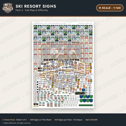 Alpine Railworks 30243N N Scale Ski Resort Signs - Trail Map