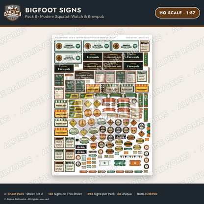 Alpine Railworks 30151HO HO Scale Bigfoot Signs - Modern Squatch Watch