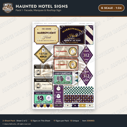 Alpine Railworks 30686G G Scale Haunted Hotel Signs - Facade & Marquee