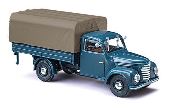 Busch 52352 HO Scale 1957 Framo V901-2 Low-Side Truck with Tarp Cover - Assembled -- Blue