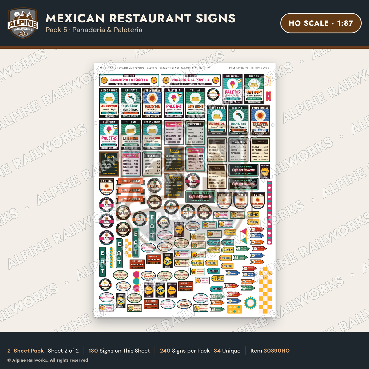 Alpine Railworks 30390HO HO Scale Mexican Restaurant Signs - Panaderia