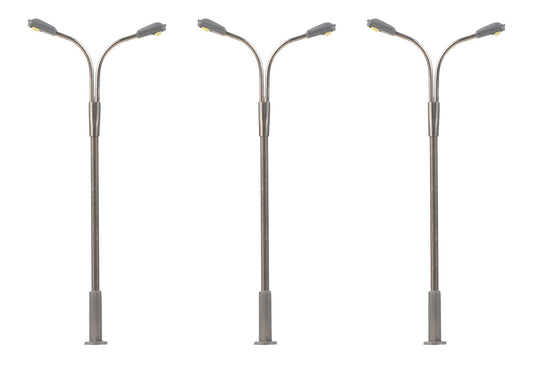Faller 272121 N Scale LED Two-Arm Streetlights, Cold White (3)
