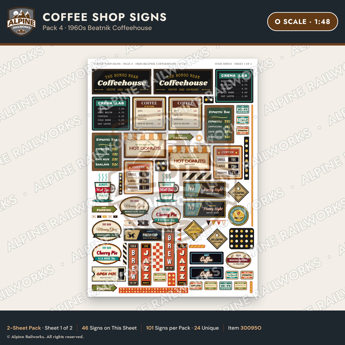 Alpine Railworks 30095O O Scale Coffee Shop Signs