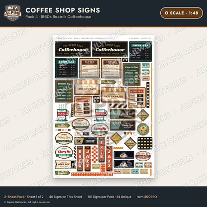 Alpine Railworks 30095O O Scale Coffee Shop Signs