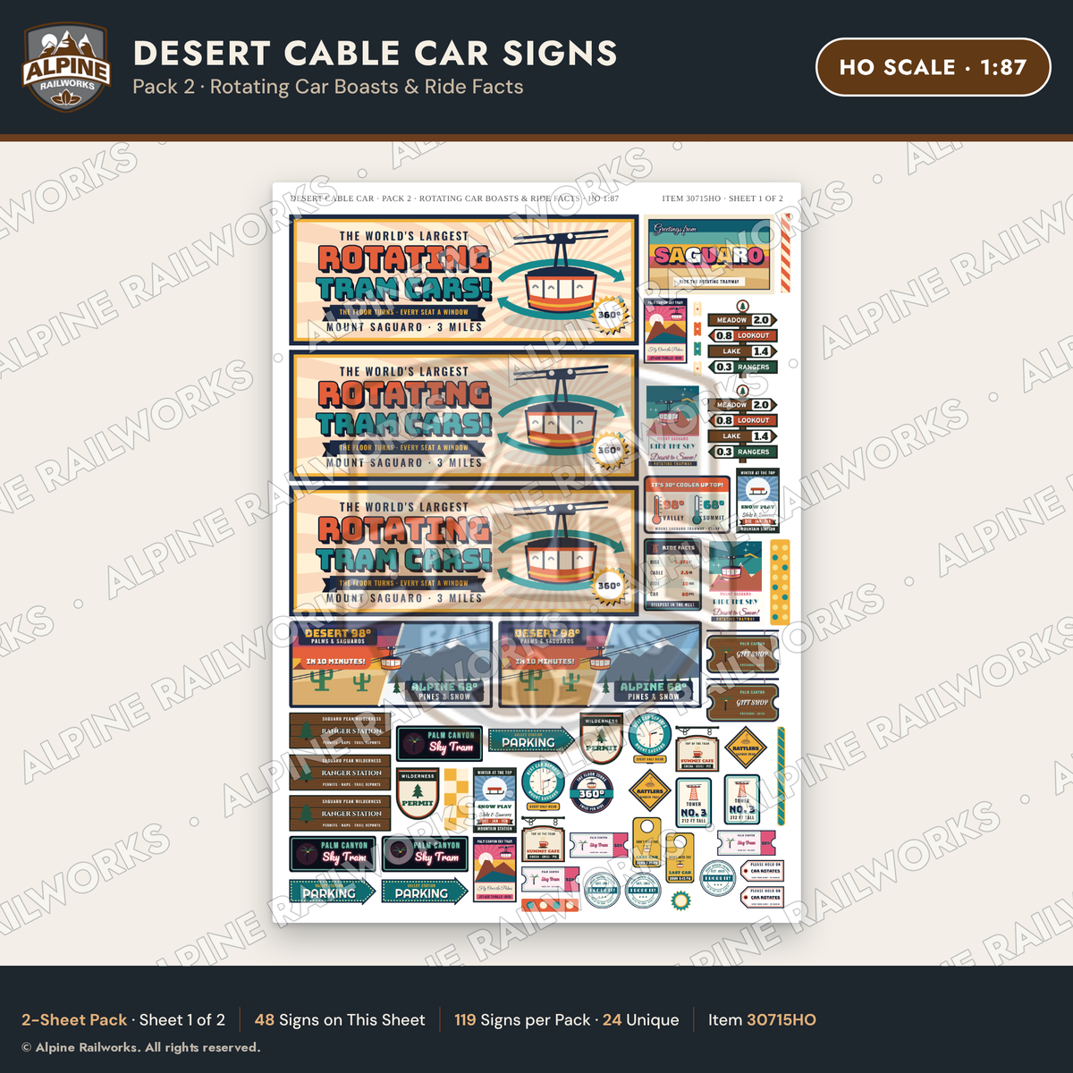 Alpine Railworks 30715HO HO Scale Tourist Signs - Desert Cable Car