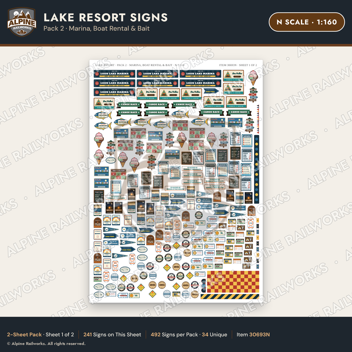 Alpine Railworks 30693N N Scale Lake Resort Signs - Marina