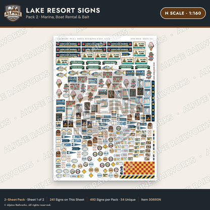 Alpine Railworks 30693N N Scale Lake Resort Signs - Marina