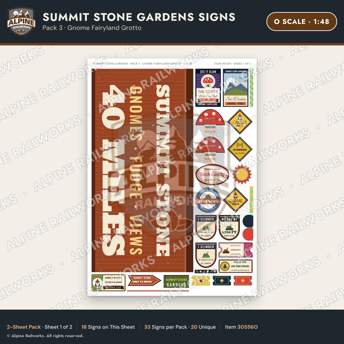 Alpine Railworks 30556O O Scale Roadside Signs - Rock Garden