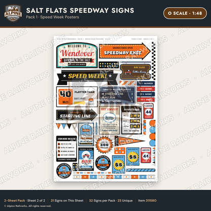 Alpine Railworks 31158O O Scale Racing Signs - Salt Flats Speedway