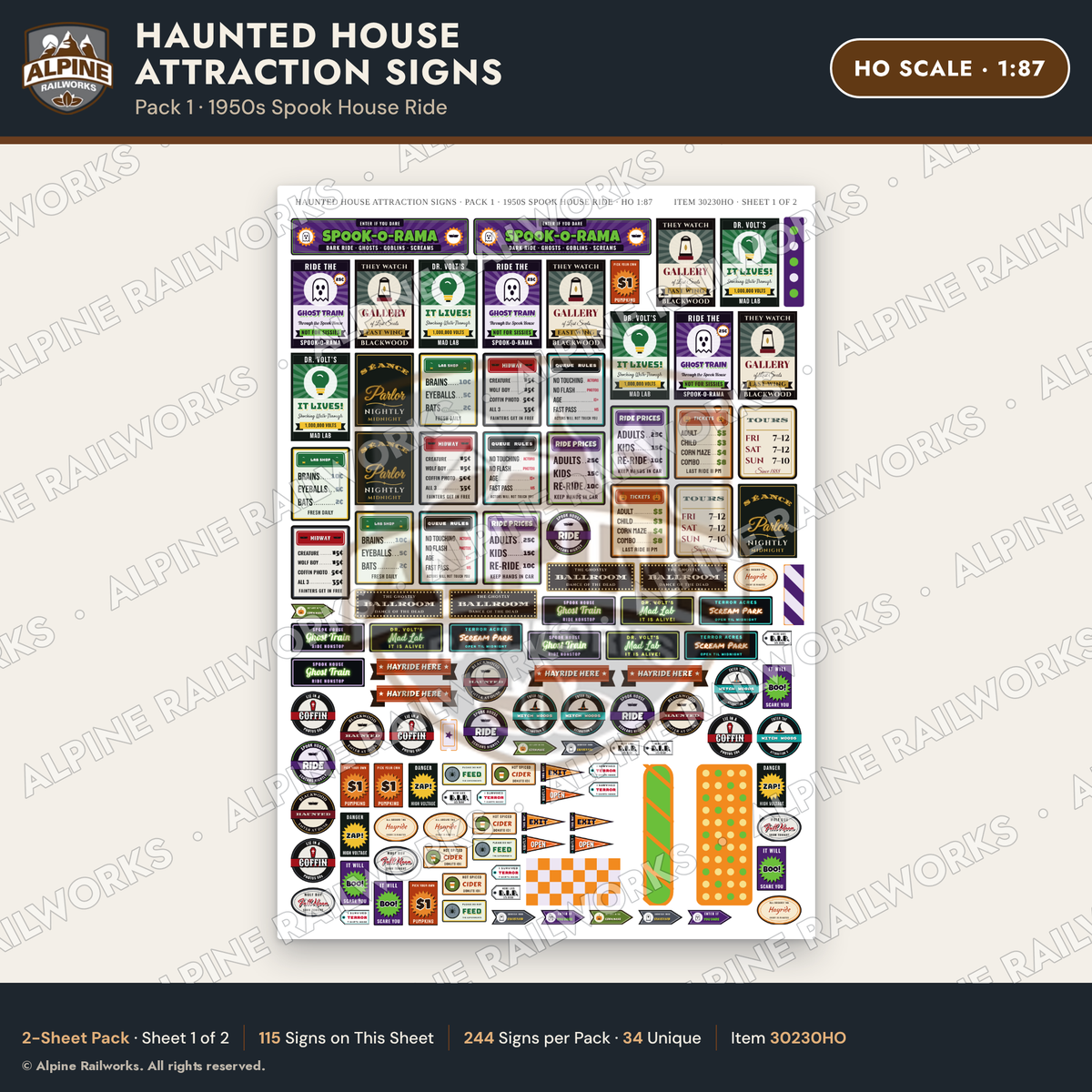 Alpine Railworks 30230HO HO Scale Haunted House Attraction Signs
