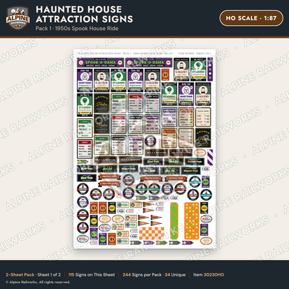 Alpine Railworks 30230HO HO Scale Haunted House Attraction Signs