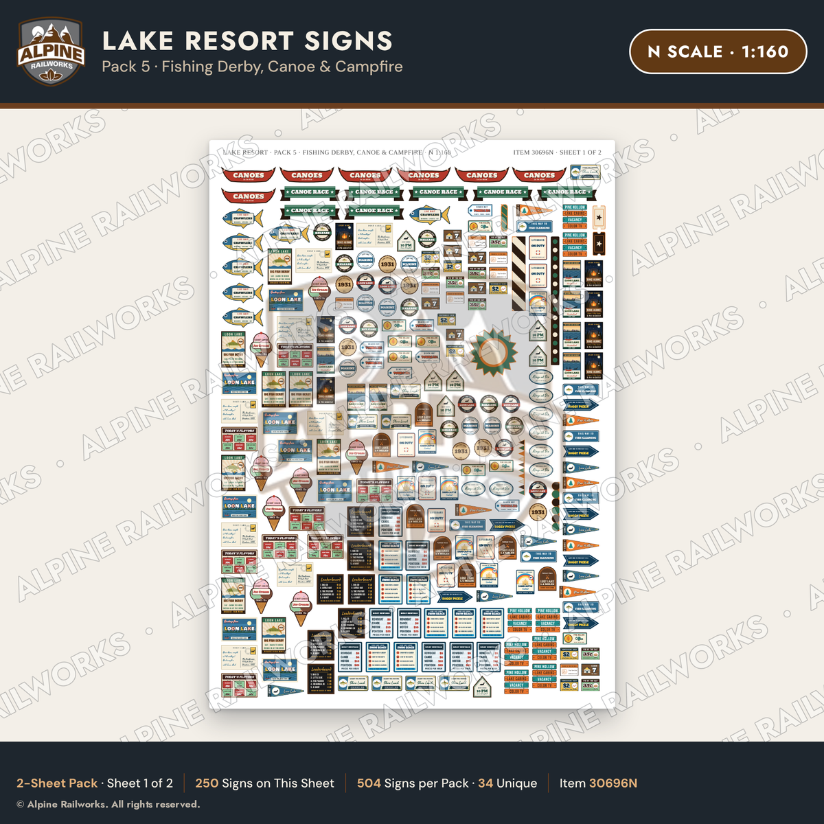 Alpine Railworks 30696N N Scale Lake Resort Signs - Fishing Derby