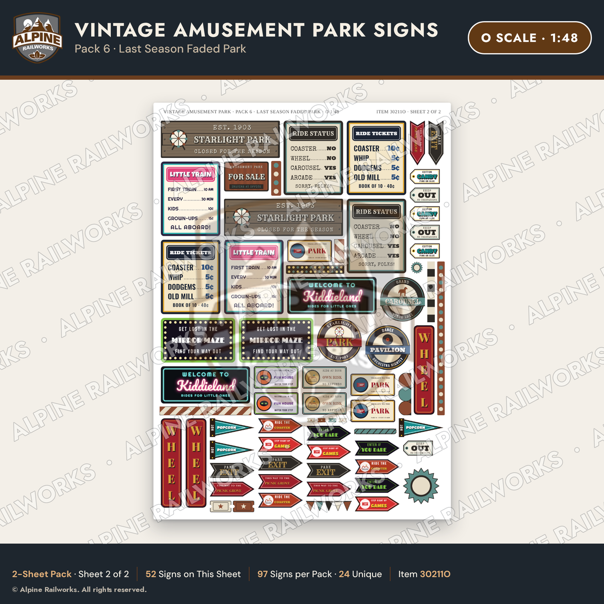 Alpine Railworks 30211O O Scale Vintage Amusement Park Signs