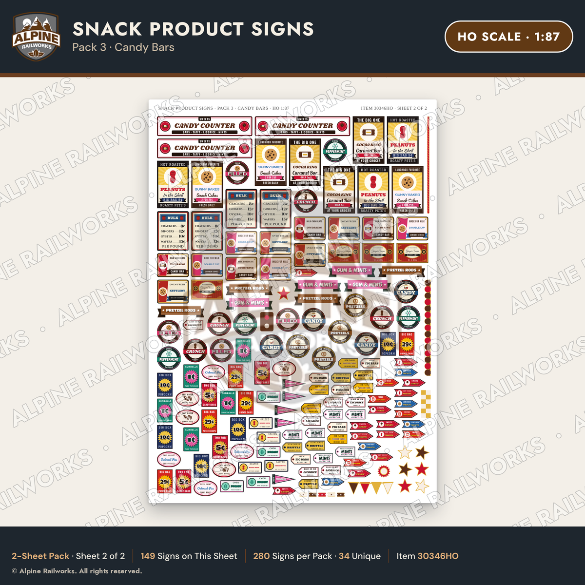 Alpine Railworks 30346HO HO Scale Snack Product Signs - Candy Bars