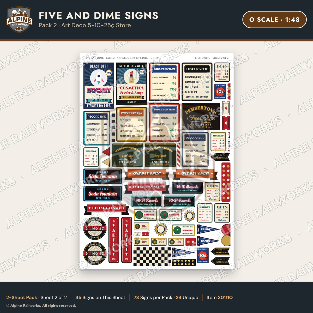 Alpine Railworks 30111O O Scale Five and Dime Signs