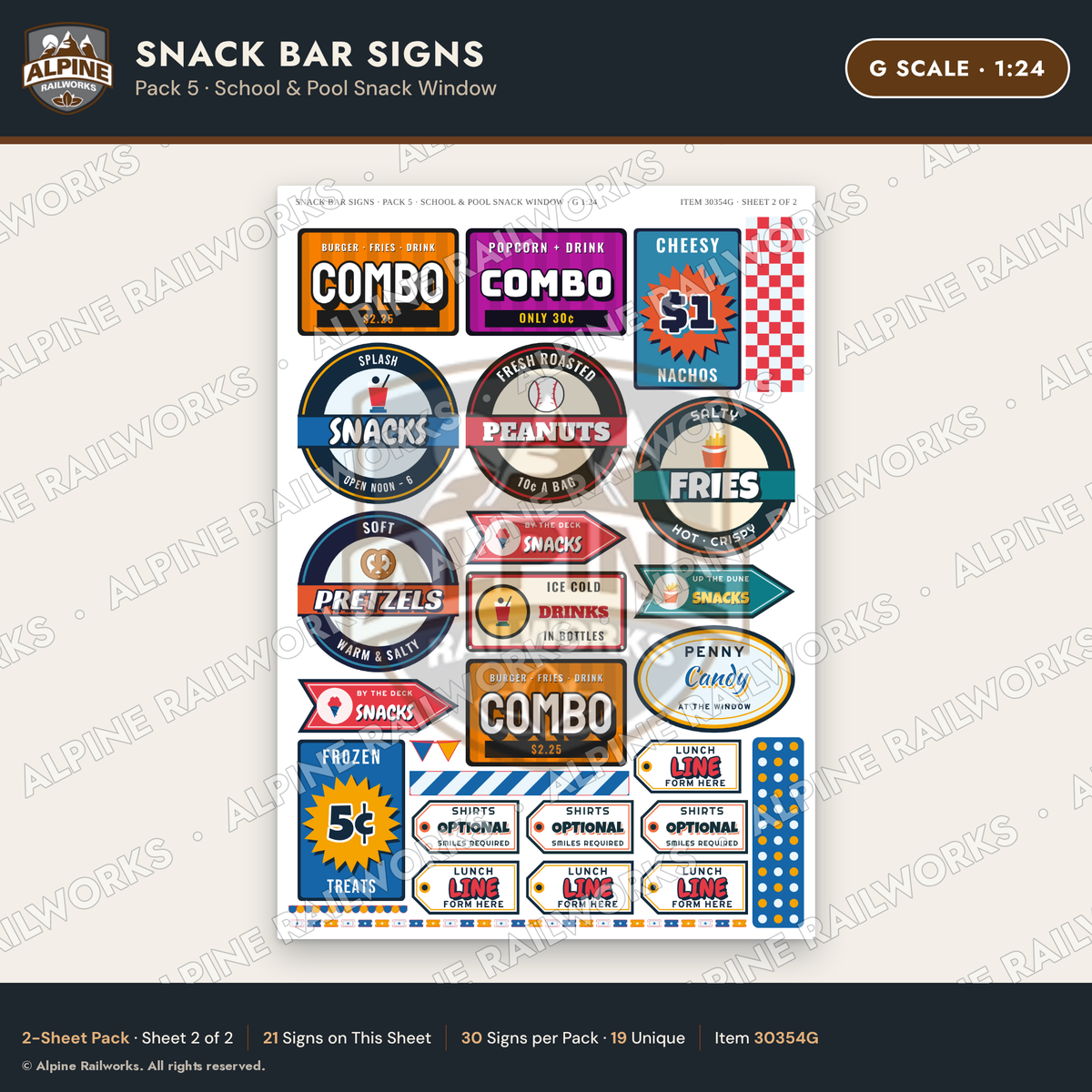 Alpine Railworks 30354G G Scale Snack Bar Signs - School