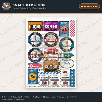 Alpine Railworks 30354G G Scale Snack Bar Signs - School
