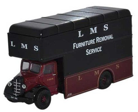 Oxford nbp004 N Scale Bedford Luton Moving Van - Assembled -- LMS Furniture Removal Service (black, maroon)