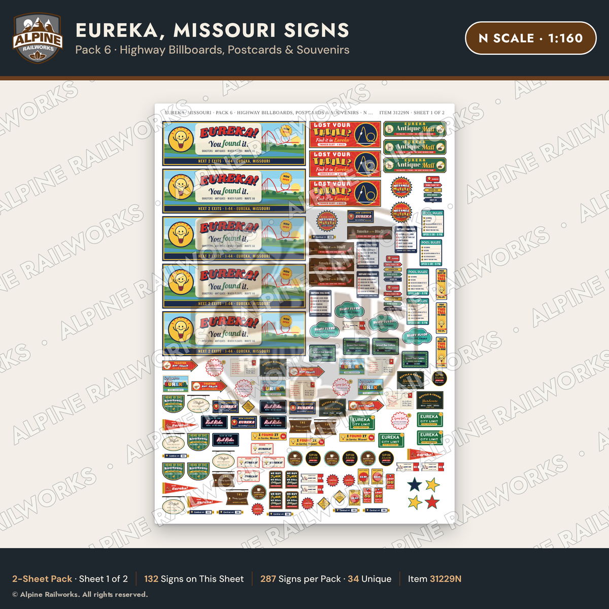 Alpine Railworks 31229N N Scale Eureka MO Signs - Billboards