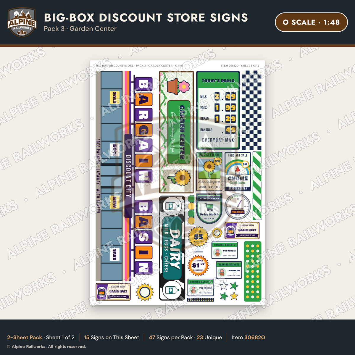 Alpine Railworks 30682O O Scale Big-Box Discount Store Signs