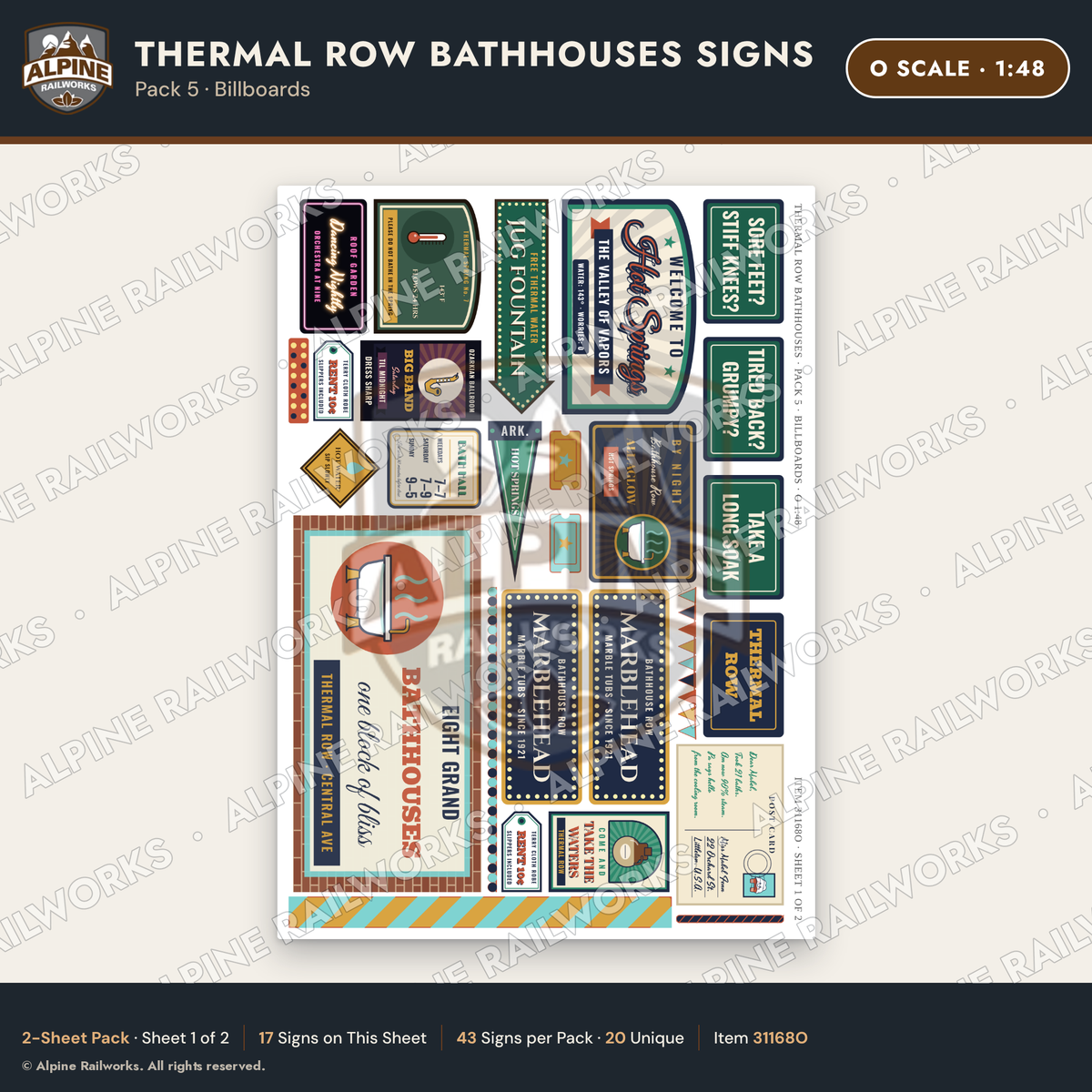 Alpine Railworks 31168O O Scale Roadside Signs - Hot Springs