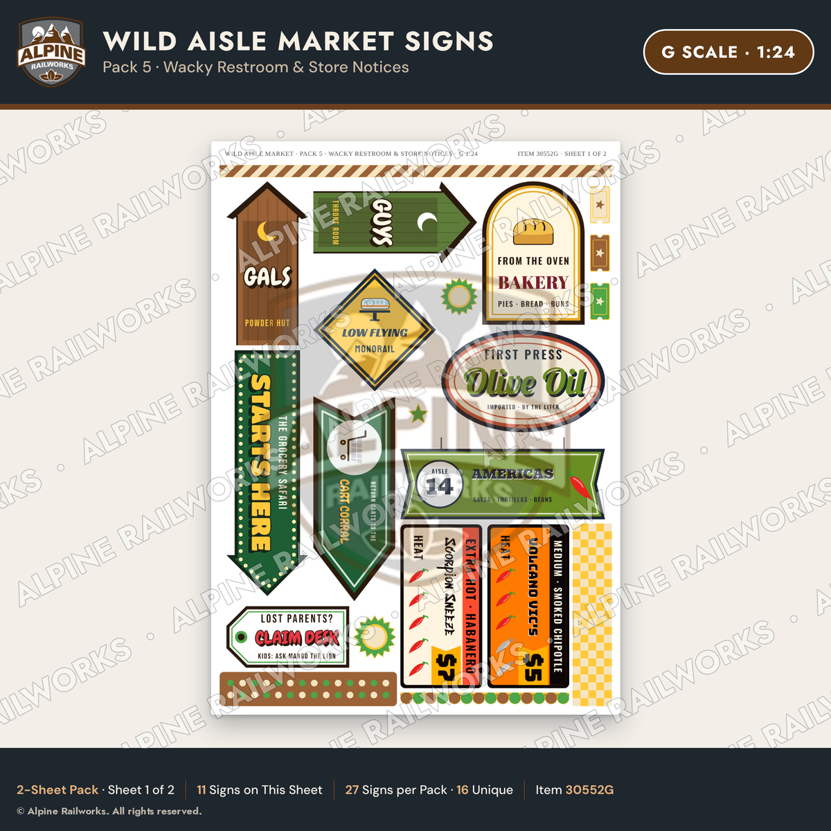 Alpine Railworks 30552G G Scale Roadside Signs - Jungle Grocery Store