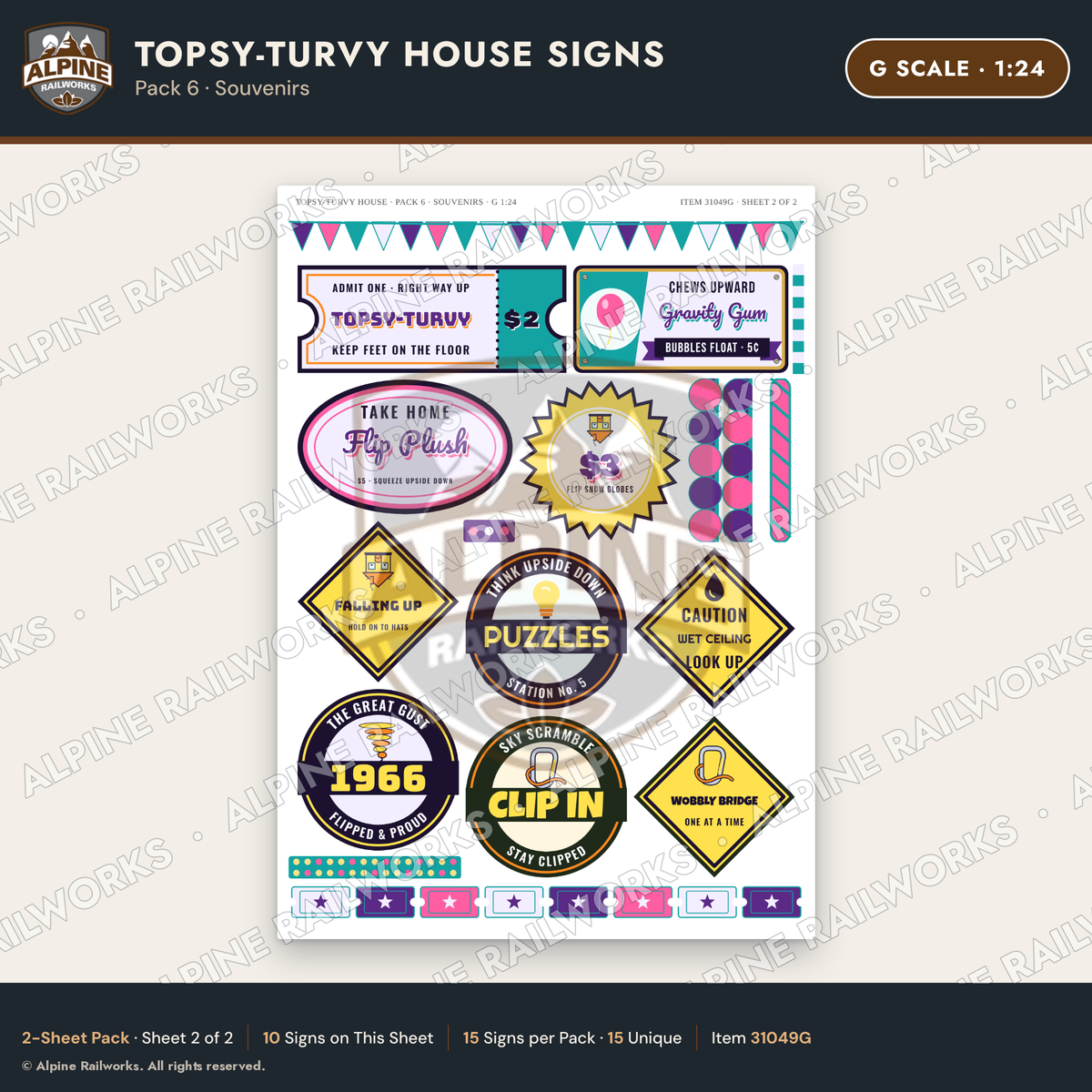 Alpine Railworks 31049G G Scale Roadside Signs - Upside-Down House