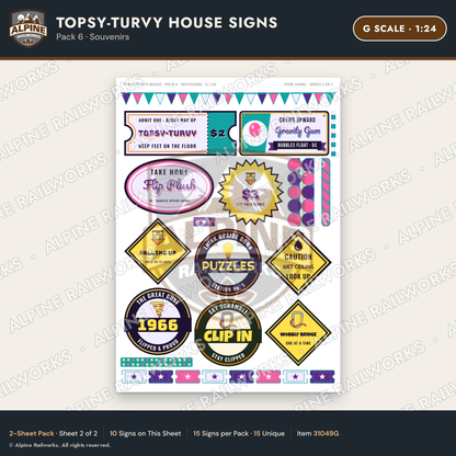 Alpine Railworks 31049G G Scale Roadside Signs - Upside-Down House