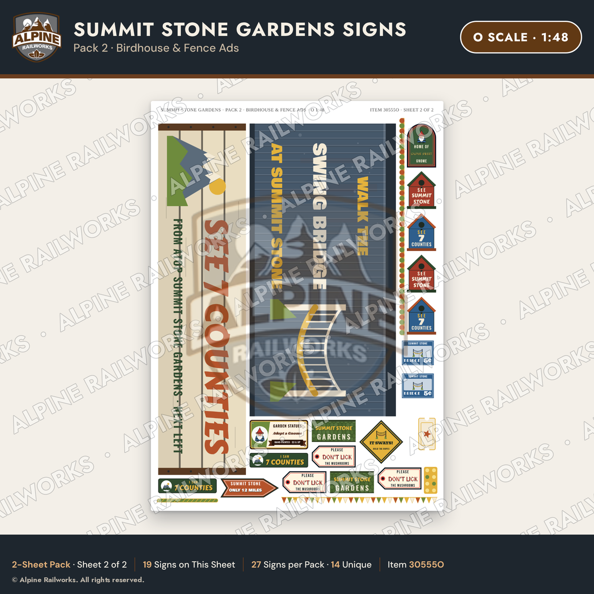 Alpine Railworks 30555O O Scale Roadside Signs - Rock Garden