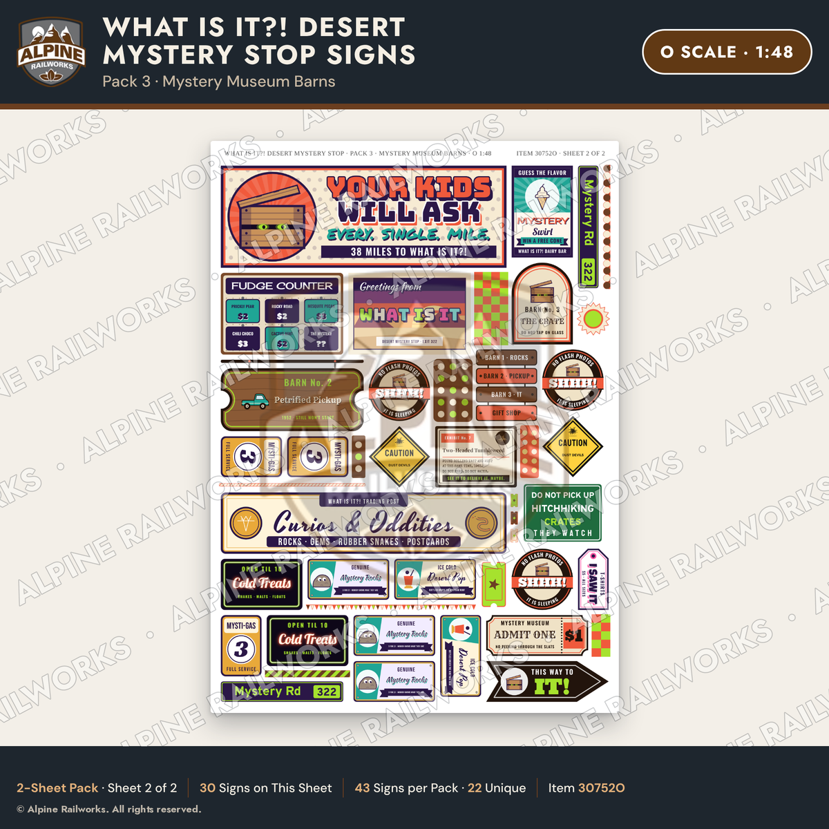 Alpine Railworks 30752O O Scale Roadside Signs - Desert Mystery Stop