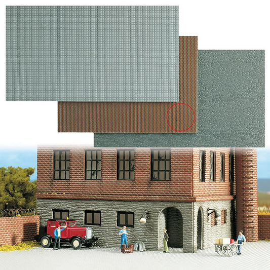 Busch 7402 A Scale Self-Adhesive Textured Wall/Pavement Sheet -- Stone Wall - 9-13/16 x 5-1/2 x .05"  25 x 14 x .12cm