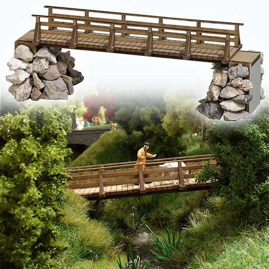 Busch 1497 HO Scale Wooden Foot Bridge w/Abutments - Kit (Laser-Cut Wood)