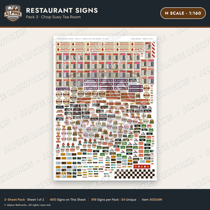 Alpine Railworks 30034N N Scale Restaurant Signs - Chop Suey Tea Room