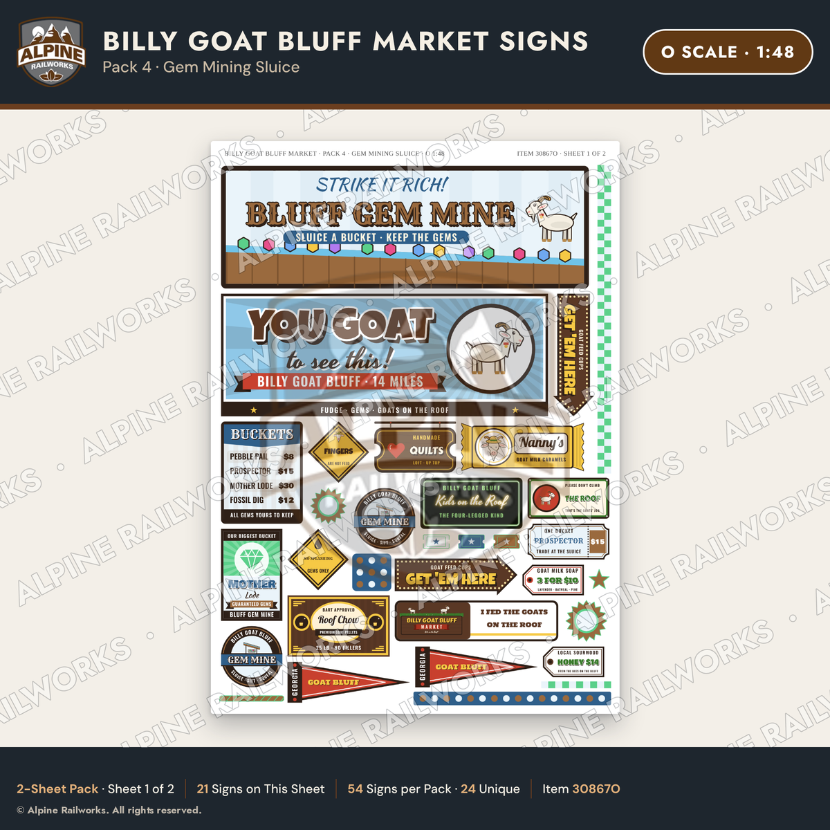 Alpine Railworks 30867O O Scale Roadside Signs - Goats on the Roof