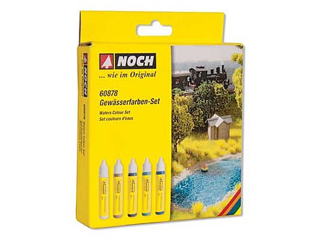 Noch 60878 All Scale Water Coloring Set -- 5 Colors: Dark Blue, Ultramarine, Turquoise, Mud Brown, White