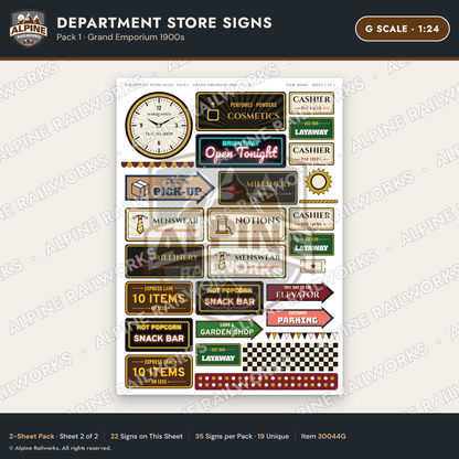 Alpine Railworks 30044G G Scale Department Store Signs
