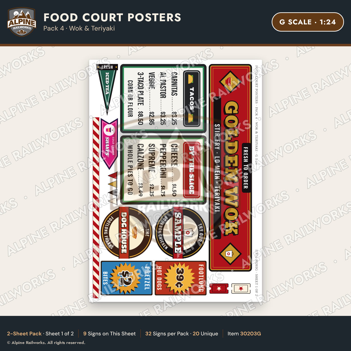 Alpine Railworks 30203G G Scale Food Court Posters - Wok & Teriyaki
