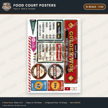 Alpine Railworks 30203G G Scale Food Court Posters - Wok & Teriyaki