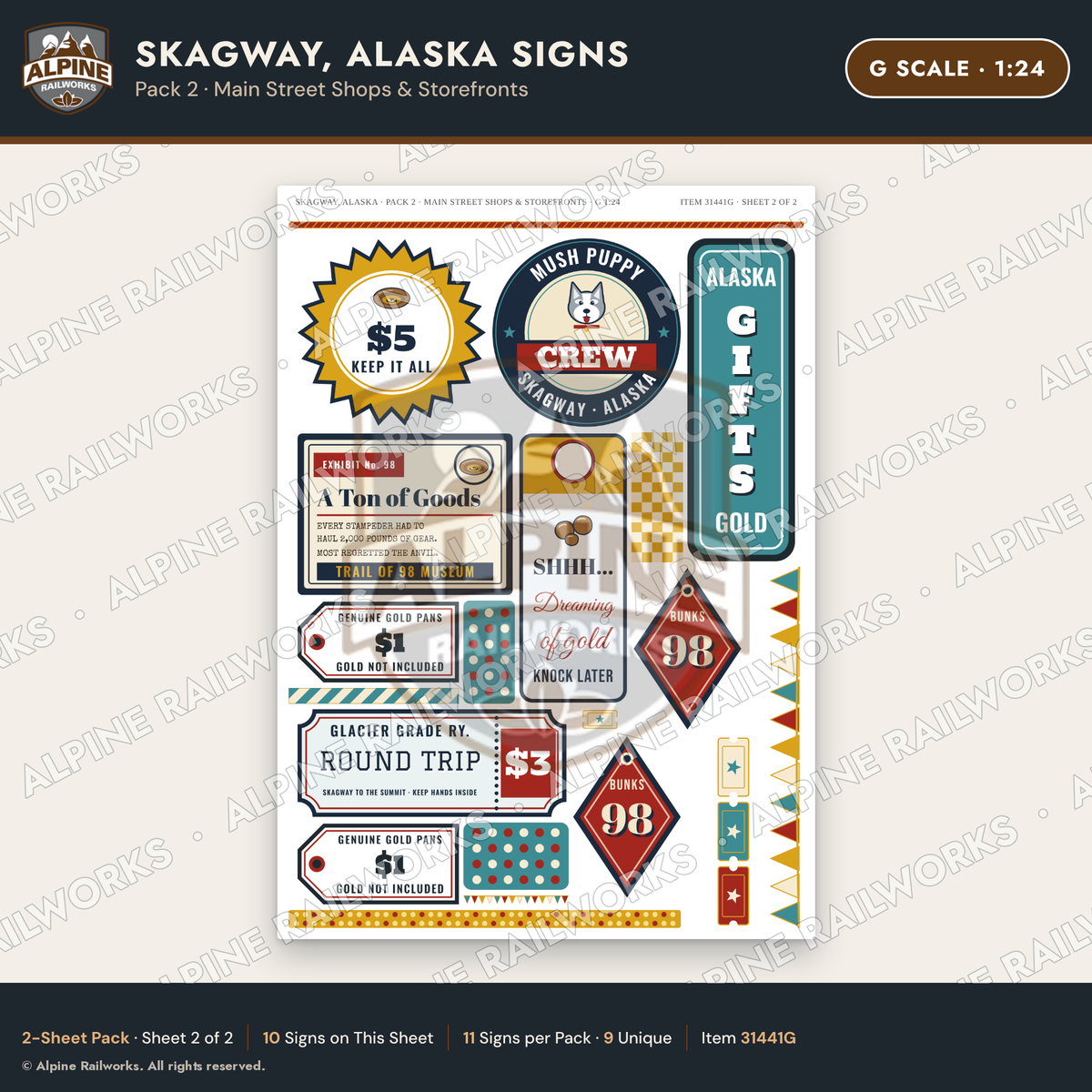 Alpine Railworks 31441G G Scale Skagway AK Signs - Main Street Shops
