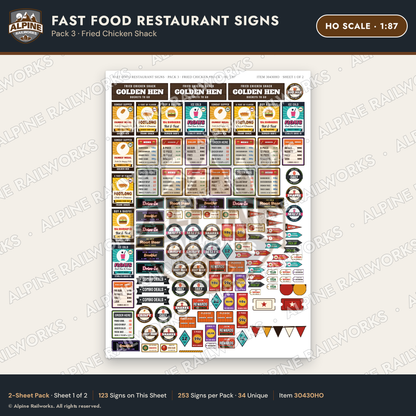 Alpine Railworks 30430HO HO Scale Fast Food Restaurant Signs