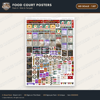 Alpine Railworks 30203HO HO Scale Food Court Posters - Wok & Teriyaki